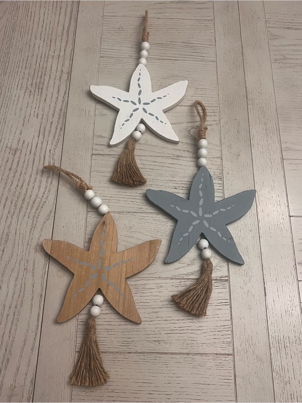 Set of 3 Handcrafted Wooden Starfish Wall Decor 11”x7”